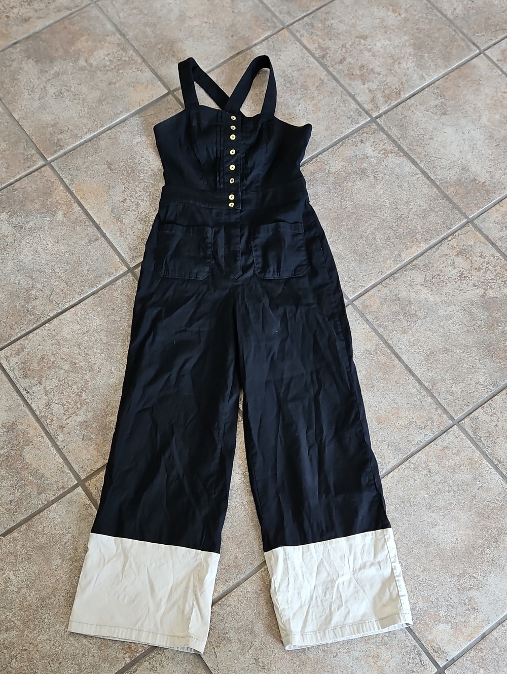 Mauve Anthropologie Black Jumpsuit with Cream Hem